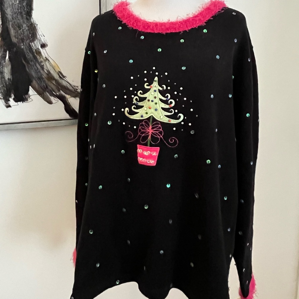 Mandal Bay Black & Pink Embellished Christmas Sweater Size Large